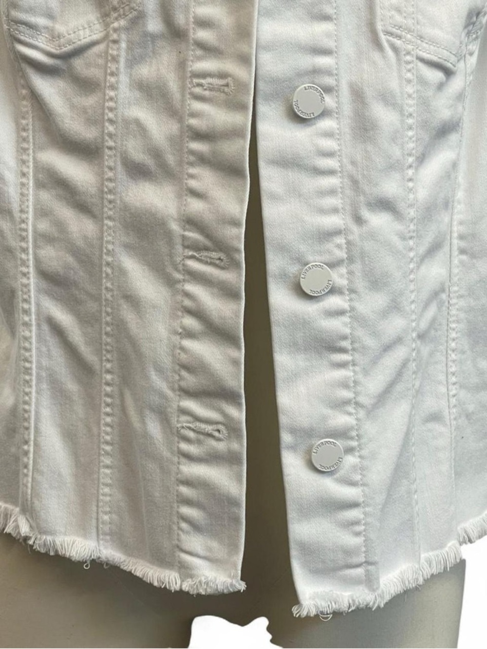 Tailored L Liverpool White Frayed Collar Denim Jean Jacket Women Classic Summer - Picture 3 of 9